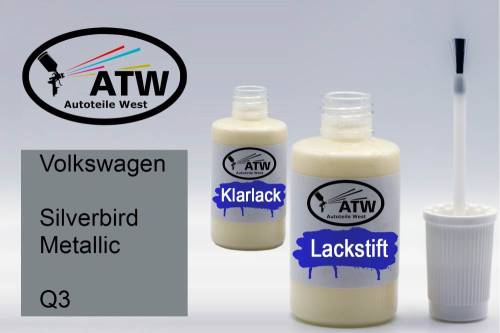 Volkswagen, Silverbird Metallic, Q3: 20ml Lackstift + 20ml Klarlack - Set, von ATW Autoteile West.